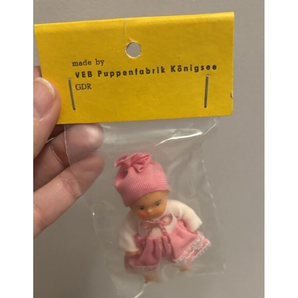 Vintage VEB Puppenfabrik Konigsee GDR 3" Miniature Rubber New In Package - Picture 5 of 5